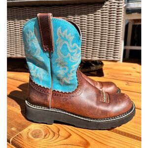 ARIAT Fatbaby Heritage Brown Turquoise Boots - Size 8.5B